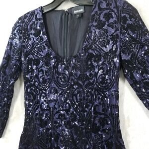 Roberto Just Cavalli Top Women S Blue‎ Sequin Fitted Cocktail Occasion Italy Y2K